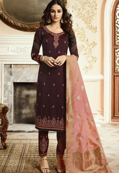 Indian silk Wedding salwar kameez in wine color
