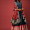 Yale Blue Anarkali Suit In Silk With Floral Jaal And Contrasting Red Border With Ethnic Print Online